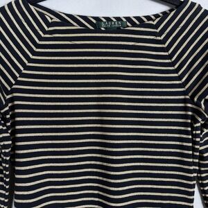 Lauren Ralph Lauren Women's Small Black Gold Striped Metallic Long‎ Sleeve Top